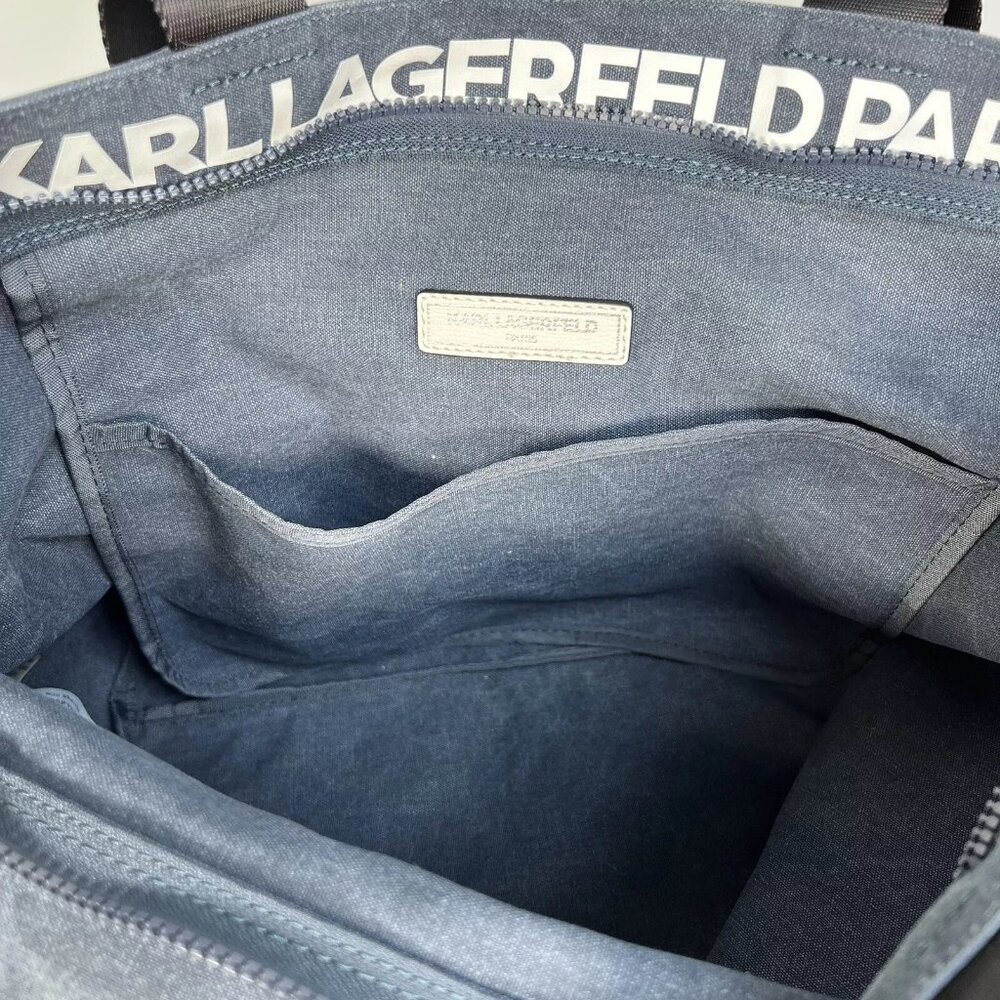 Karl Lagerfeld Paris Kristen Canvas Tote Bag Signature Blue - Picture 12 of 16